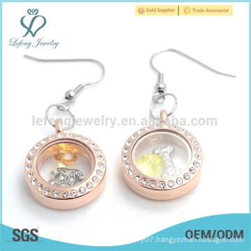 New model rose gold crystal floating lockets earrings with magnetic top selling